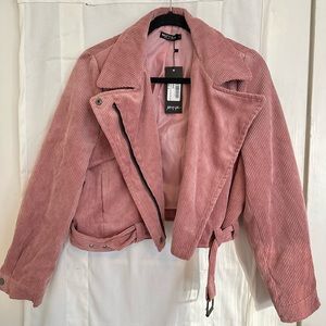 Nasty Gal Pink Corduroy Moto Jacket - S